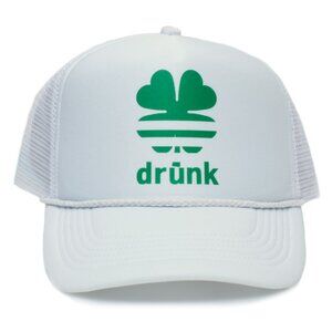 Drunk Hat Saint Patrick’s Day Clover Shamrock Funny Cap Unisex Adult Irish White